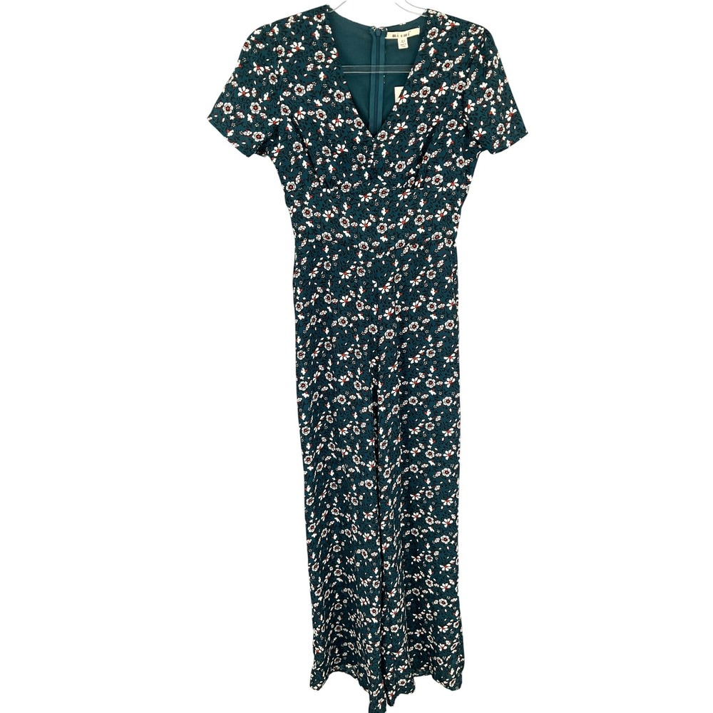 Francesca's Dark Green Floral Wide Leg Jumpsuit Sz XL Boho Cottagecore‎ Romantic